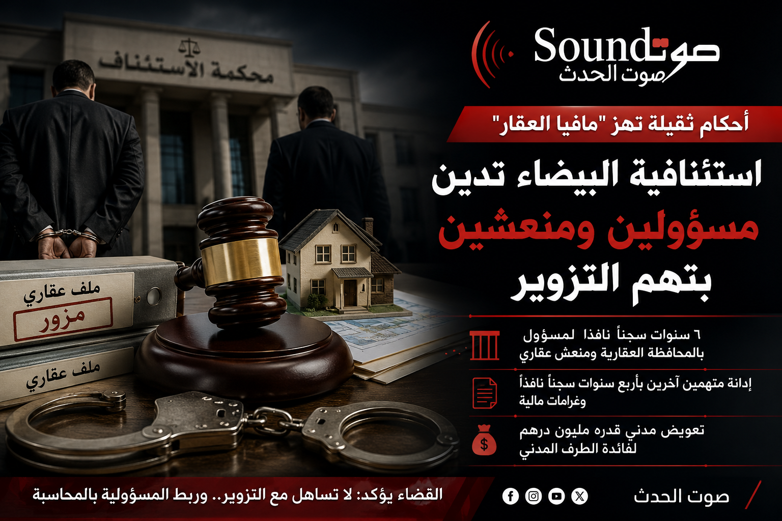 أحكام ثقيلة تهز “مافيا العقار”.. استئنافية البيضاء تدين مسؤولين ومنعشين بتهم التزوير